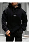 Erkek Siyah New York Baskılı Kapüşonlu Sweatshirt