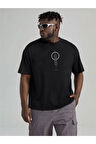 Erkek Siyah Halka Dikey Baskılı Oversize T-shirt