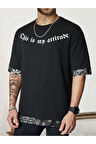 Erkek Siyah Attitude Baskılı Desenli Oversize T-shirt