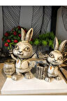 Dekoratif 2’li sepetli tavşan biblo seti polyester