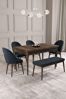 Calvin Barok 80x132 Açılabilir Mdf Masa Yemek Odası Takımı, Mutfak Takımı 4 Sandalye, 1 Bench
