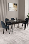 Milas Siyah Mermer Desen 80x132 Açılabilir Mdf Masa Yemek Odası Takımı,Mutfak Takımı 4 Adet Sandalye