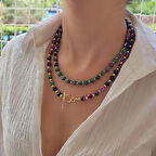 Anyolit Taşı Kolye, Akik Taşı Kolye, Renkli Doğal Taş Kolye, Sevgiliye Değerli Hediye