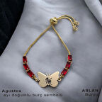 Özel 14 Ayar Altın Plakalı Kelebek Motifli ve Şık Kırmızı Taşlı Ağustos Bilekliği