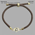 Gücün ve Asaletin Temsili Kalp Figürlü ve Kahverengi Örgülü 14 Ayar Altın Plakalı Ağustos Bilekliği