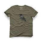 Tarrzz The Crow  Tasarım Tişört Sanatsal Baskılı Tişört %100 Pamuklu Haki Yeşili  Bisiklet Yaka Kısa Kollu Tasarım Tshirt