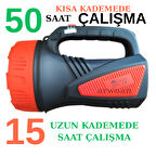 Şarjlı LED Projektör El Feneri | 50 Saat Kısa Kademe - 15 Saat Uzun Kademe | Kamp, Balıkçılık, Acil Durum