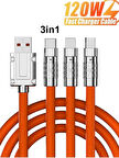  120W 3 in 1 Çoklu Şarj Micro Type-c Lightning Kablo Hızlı Şarj Kablosu 120w 6a