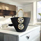 Hasır Çanta, Plaj Çantası, Leopar Desenli Omuz Çantası