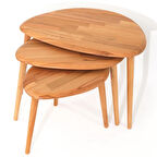 Naturel Masif Doğal 3'lü Zigon Sehpa Seti, Modern Masif Ahşap Oval Yan Sehpa