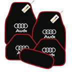 Siyah Kırmızı Renk Audi Logolu Araca Özel 5 Parça Oto Halı Paspas Seti | Su Geçirmez Kaymaz Tabanlı