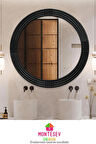 Safir Siyah Dekoratif Ayna Yuvarlak Ayna Işlemeli Ahşap Duvar Aynası Tekli Banyo Aynası - 43 Cm