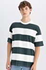 DeFacto %100 Pamuk Boxy Fit Bisiklet Yaka Çizgili Kısa Kollu Tişört D5595AX24AUGN536