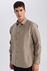 DeFacto Relax Fit Polo Yaka Twill Modal Karışımlı Basic Düz Uzun Kollu Gömlek D3376AX24AUKH466