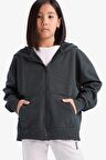 DeFacto Kız Çocuk Kapüşonlu Basic Düz Cepli Fermuarlı Sweatshirt D9079A825SPAR208