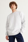 Erkek Kar Melanj Oversize Fit Bol Kesim Pamuklu Içi Polarlı 3 Iplik Bisiklet Yaka Sweatshirt