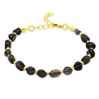 Gold Renk Metal Zincirli Dorika Top Süslemeli Amorf Dumanlı Kuvars Doğaltaş Kadın Bileklik