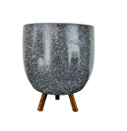 Ev Dekorasyon Aksesuar Gri Granit Toprak Saksı Saksılık Salon Çiçeklik 3 Ayaklı - 19 CM