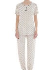 Kadın Desenli Bambu %100 Pamuk Yazlık Kısa Kol Pijama Takımı-Geniş Kesim Anne Kalıp