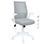 BEYAZ Katlanır Kollu Çalışma Sandalyesi | LUMA Ofis ve Bilgisayar Koltuğu | Gri Kumaş