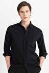 DeFacto %100 Pamuk Regular Fit Polo Yaka Oxford Basic Düz Uzun Kollu Siyah Gömlek A8028AX24SPBK81