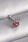 316L Çelik Gümüş Renk Pembe Mineli Kalp Zirkon Taş Detaylı Taç Tragus Piercing