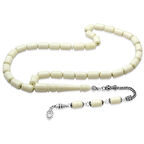 Tesbihane 925 Ayar Gümüş Püsküllü Kapsül Kesim Doğal Renk Deve Kemiği Tesbih