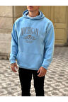 Erkek Bebe Mavisi Michigan Baskılı Kapüşonlu Hoodie