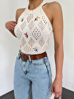 AJURLU ÇİÇEK NAKIŞLI CROP HIRKA - TRİKO CROP HIRKA