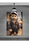 KAPŞONLU TATLI KEDİ CAM TABLOSU