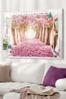 Pembe Ağaçlı Yol | Doğa Temalı Temalı Modern Uv Dijital Baskı Dekoratif Cam Tablo | 50x70 Cm