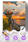 Bisiklet Yolu Gün Batımı Sayılarla Boyama Seti, Hobi Seti, 40X50 Tablo, Fırça Boya, Numaralı Tuval