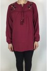 Ece Giyim Tesettür Bluz Bordo 3XL Nakışlı Viskon