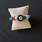  Renkli Sıyah Beyaz Nazar Boncuklu Bodrum Taşı  El Yapımı Doğal Taş Bileklik