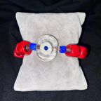  Kırmızı Şeffaf Nazar Boncuklu Bodrum Taşı El Yapımı Doğal Taş Bileklik 