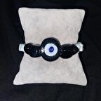  Siyah Beyaz Siyah Nazar Boncuklu Bodrum Taşı El Yapımı Doğal Taş Bileklik 