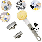 3 fonksiyonlu Saplı Bulaşık Yıkama Fırçası – Sünger, Tel ve Fırça Temizlik Seti(beyaz)