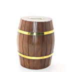 Pirinç Ahşap Fıçı Kumbara 15 Cm