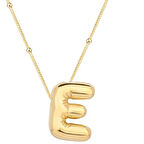 925 Ayar Gümüş Gold Balon E Harfi Kadın Kolye
