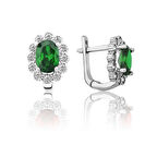 Gümüş Yeşil Çiçek Desenli J Kadın Küpe