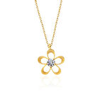 ​925 Ayar Gümüş Gold Zirkon Taşlı Çiçek Kadın Kolye