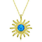 ​925 Ayar Gümüş Mavi Opal Taşlı Güneş Kadın Gümüş Kolye