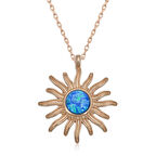 ​925 Ayar Gümüş Rose Mavi Opal Taşlı Güneş Kadın Kolye