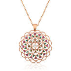 Gümüş Rose Geometrik Desenli Madalyon Kolye