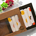 %100 Organik Pamuklu Kız - Erkek Bebek Ağız Mendili Kutulu 7'li Set Elma Desenli