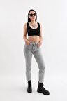 Kadın Açık Gri Yüksek Bel Jean Pantolon