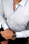Kolay Ütülenebilir Dakron Düz Mavi Slimfit Gömlek