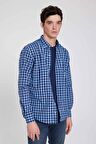 D'S Damat Slim Fit Mavi Kareli Ekoseli Gömlek 7HC02ORT09265