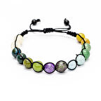 Tesbihane Makrome Örgülü Küre Kesim Çoklu Doğaltaş Kombinli Kadın Şifa Bilekliği