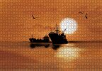 Cakapuzzle  Günbatımında Balıkçı Tekneleri ve Martılar Puzzle Yapboz MDF Ahşap
